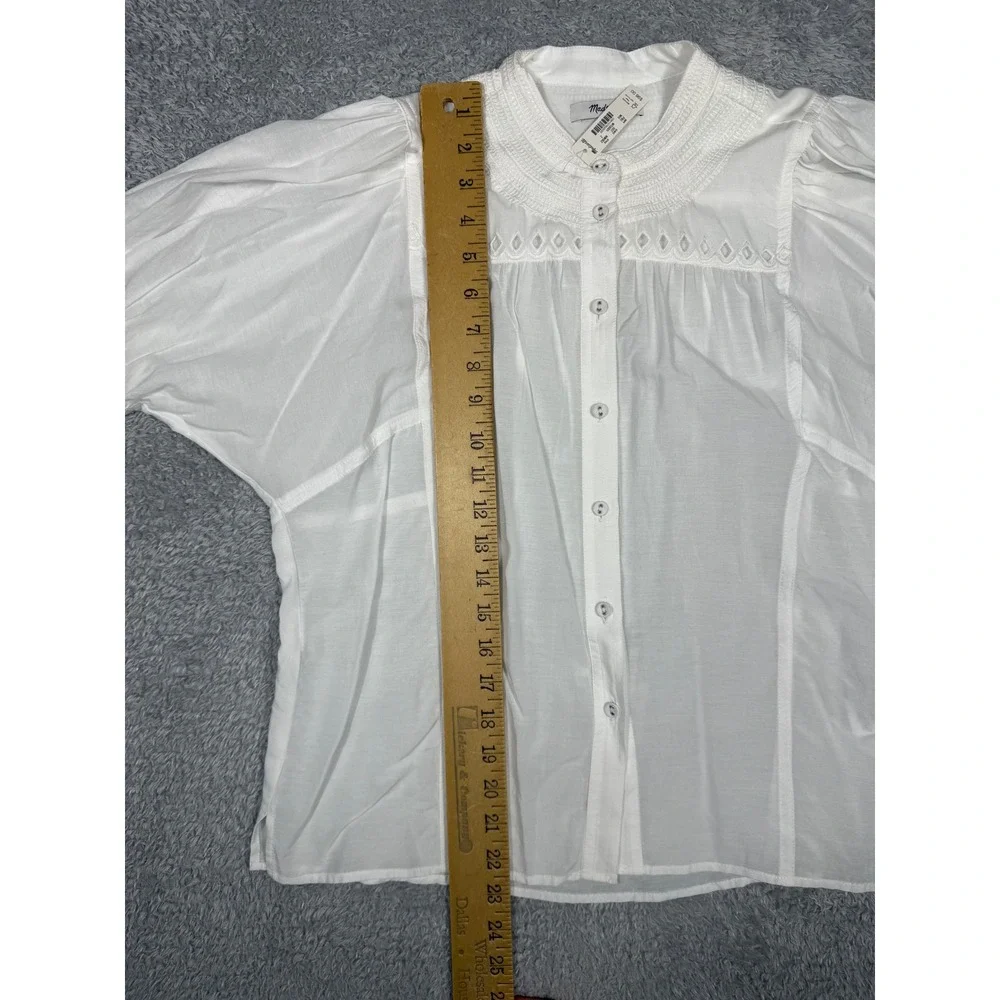 Madewell Eyelet Smocked Blouse Womens 2 White NWT Boho Puff Sleeve NW062